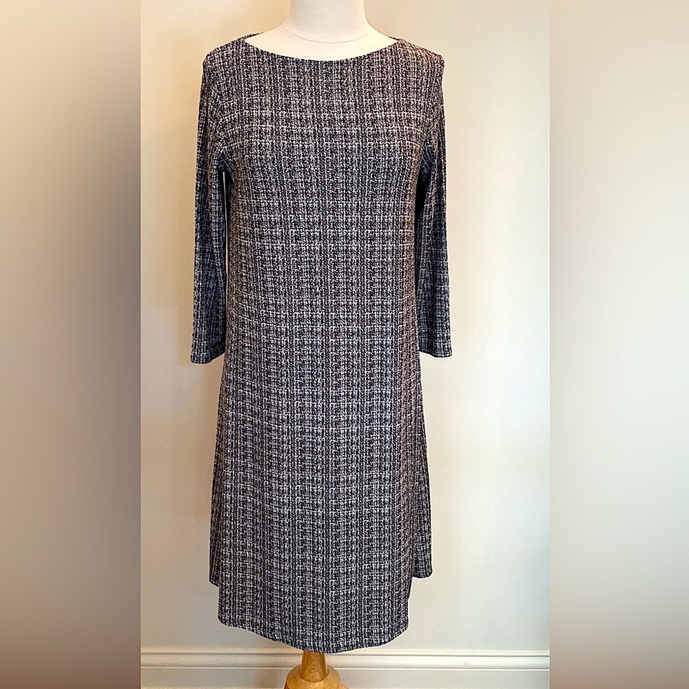 J. Jill Wearever Collection Black Grey Print Long Sleeve Casual Dress Size S